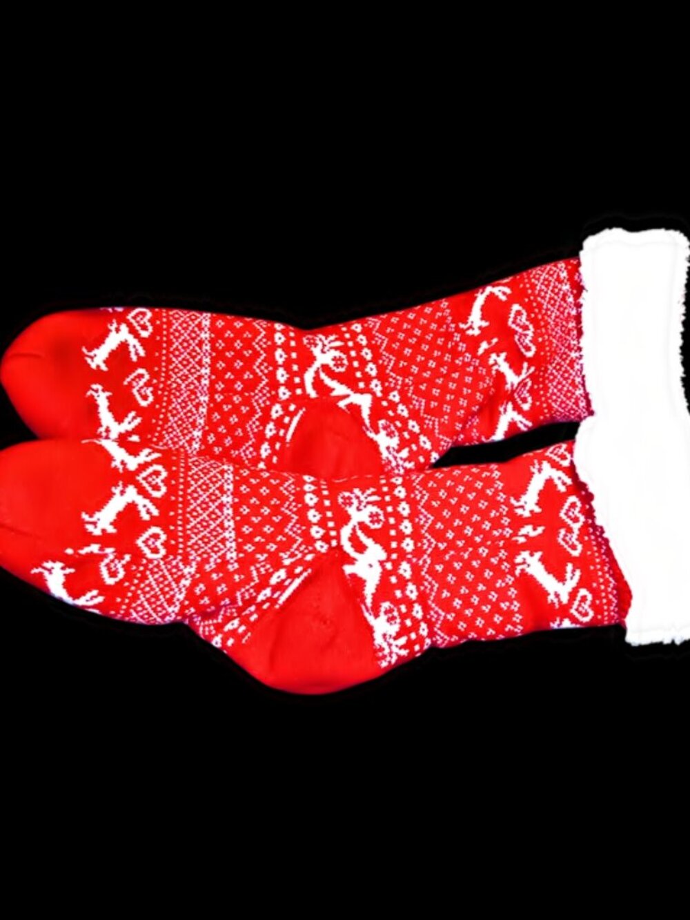 Heavy Winter Socks Red/White Reindeer Sherpa Inside